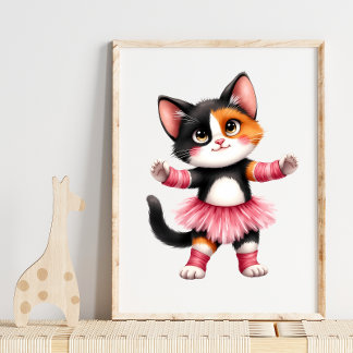 Poster Adorable chaton calico ballerine en tutu rose 