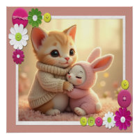 adorable chaton et petit lapin,