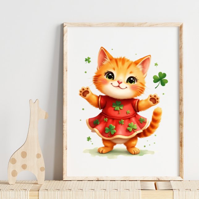 Poster Adorable chaton orange dans une robe trèfle (Créateur téléchargé)