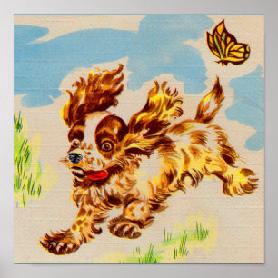 Poster adorable cocker spaniel chiot sur la course