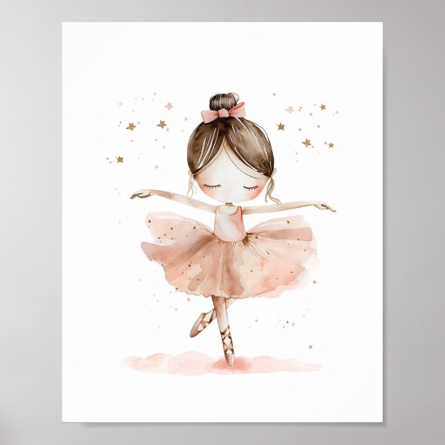 Poster Adorable danseuse de ballet étoiles aquarelle (Devant)