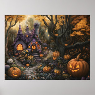 Poster Adorable Éffrayant House et Halloween Citrouille P