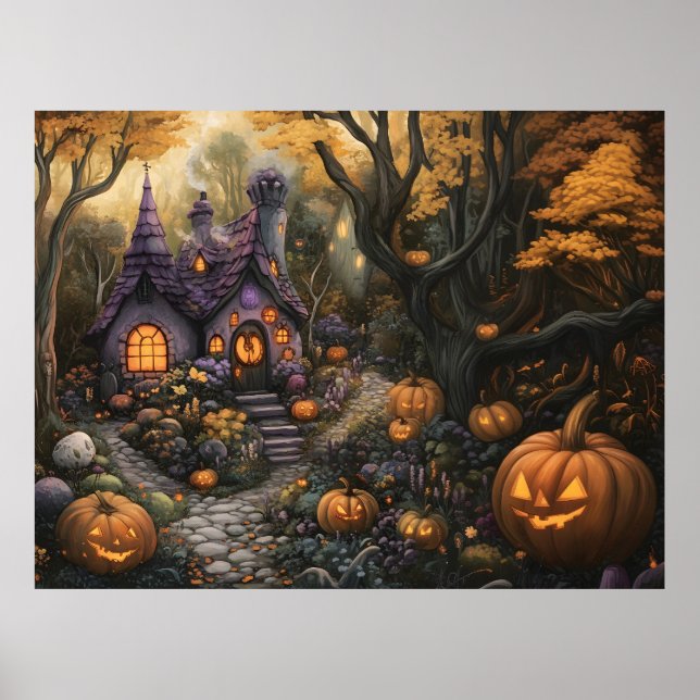 Poster Adorable Éffrayant House et Halloween Citrouille P (Devant)