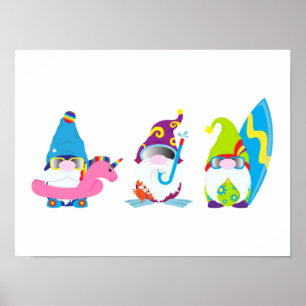 Poster Adorable été Gnomes Funny Beach