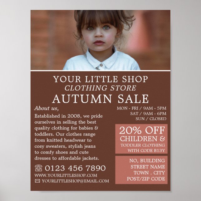 Poster Adorable fille, Vêtements pour enfants boutique Ad (Devant)