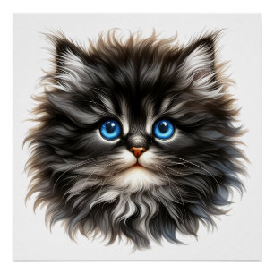 Poster Adorable Fluffy Kitten avec yeux bleus