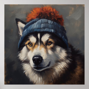 Poster adorable hussein portant mignon casquette d'hiver