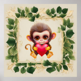 Poster Adorable Jungle Saint-Valentin Singe
