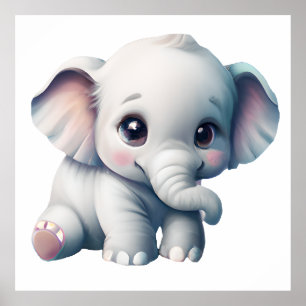 Poster adorable Kawaii Baby Elephant