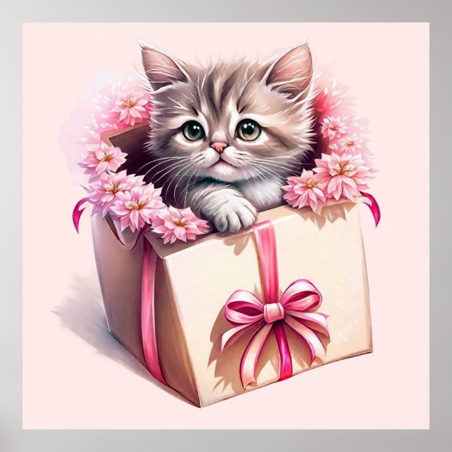 Poster Adorable Kitten dans une boîte Cadeau d'anniversai (Devant)