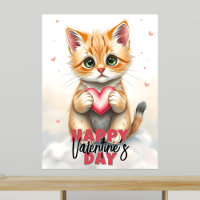 Adorable Kitten tenant le coeur rose Saint-Valenti