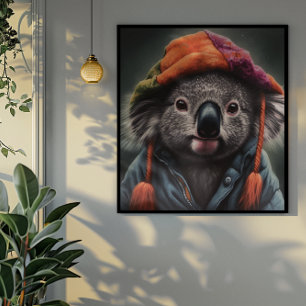 Poster Adorable koala portant casquette mignon