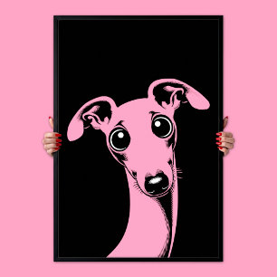 Poster Adorable Lévrier Italien Pop Art Rose et Noir
