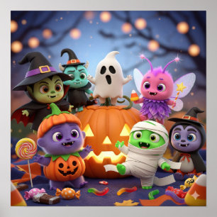 Poster Adorable monstres d'Halloween