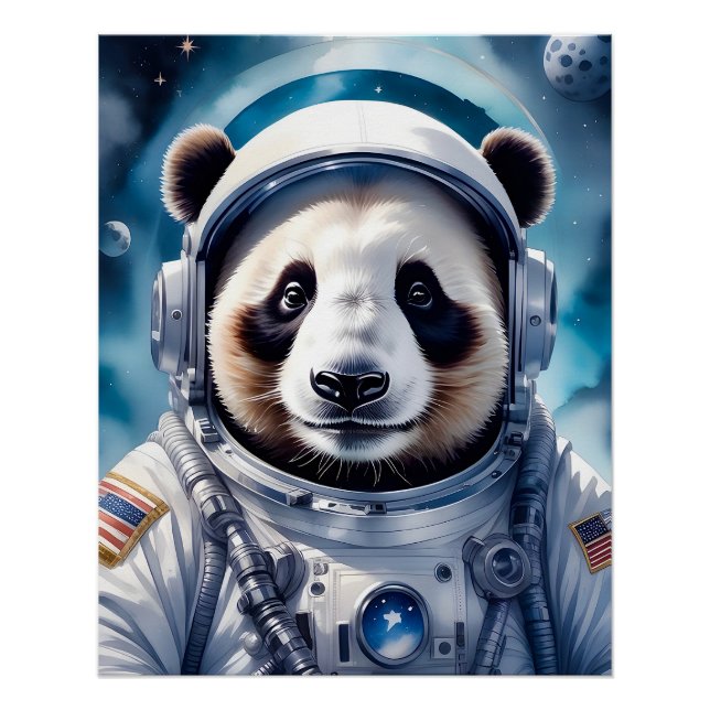 Poster Adorable Ours de Panda en combinaison astronaute d (Devant)