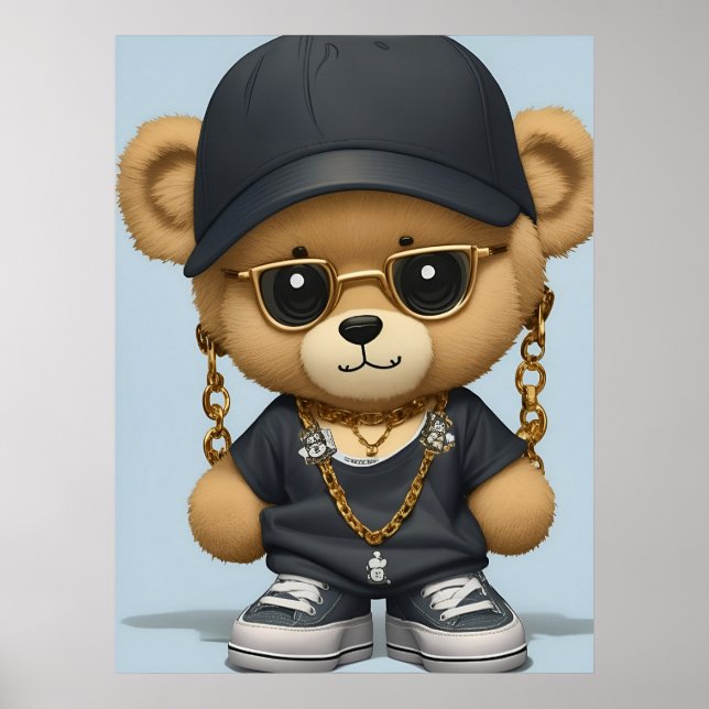 Poster Adorable Ours en Teddy en style Hip hop AI Art (Devant)