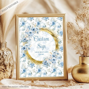 Poster Adorable pastel bleu fleurs or boho panneau person