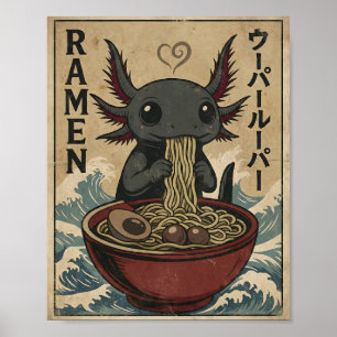 Poster Adorable Ramen Axolotl Nouilles Art Rétro Japonais