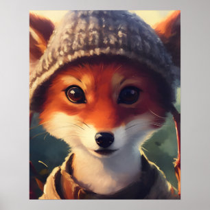 Poster Adorable Renard rouge en vêtements