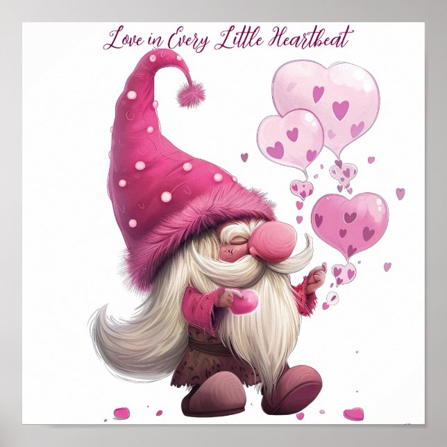 Poster Adorable Valentine’s Day Gnome avec des ballons de (Devant)