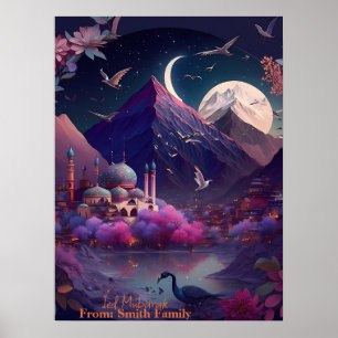 Poster Adorable vue nocturne imaginaire d'une mosquée-ple