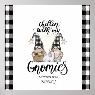 Poster Adorables petits gnomes à carreaux noir buffle