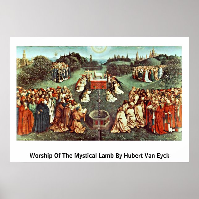 Poster Adoration De L'Agneau Mystique Par Hubert Van Eyck (Devant)