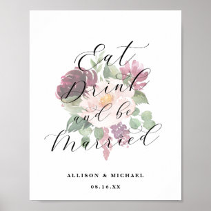 Poster Adore Floral Manger Boire et être marié Panneau de