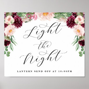 Poster Adore la lumière florale la nuit Envoyer le Mariag