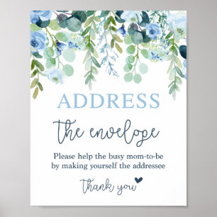 Poster Adresse de l'enveloppe signe floral bleu