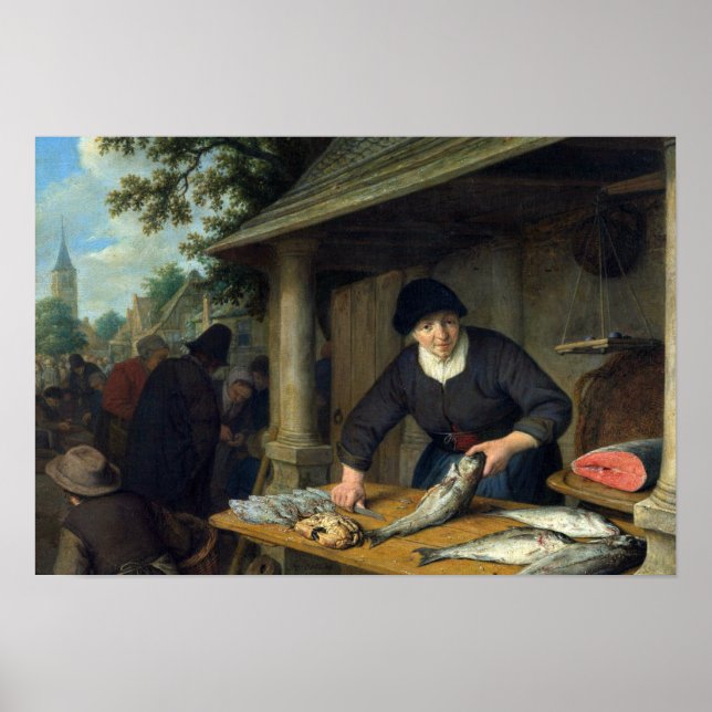 Poster Adriaen van Ostade - La femme des poissons (Devant)