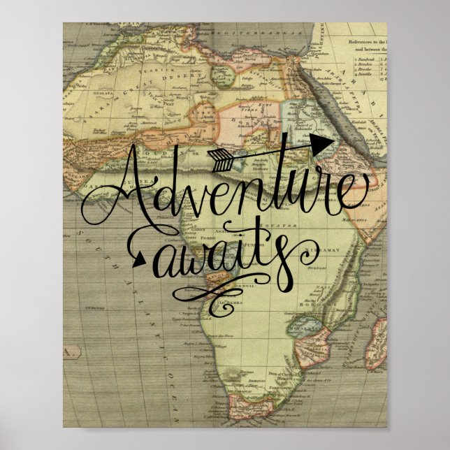 Poster Adventure Attend la carte de l'ancien monde (Devant)