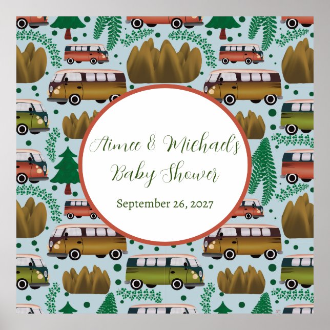 Poster Adventure Await : Camper Baby Boy Shower (Devant)