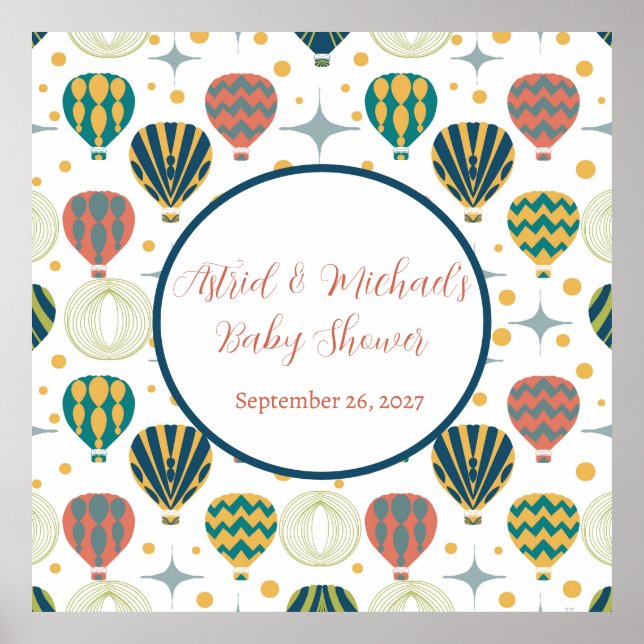 Poster Adventure Await Hot Air Baby shower (Devant)