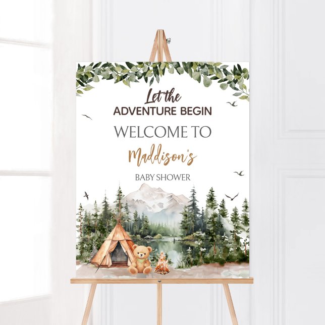 Poster Adventure Await Mountain Welcome (Let the Adventure Begin Baby Shower Welcome Sign)