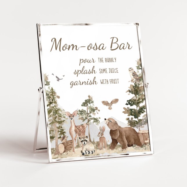 Poster Adventure Await Woodland Animals Mom Osa Bar (Woodland Animals Adventure Awaits Baby Shower Mom Osa Bar Sign)