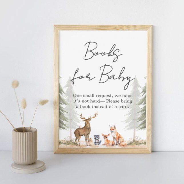 Poster Adventure Begin Baby shower Books for Baby Sign (Let the Adventure Begin Woodland Baby Shower Books for Baby Sign)