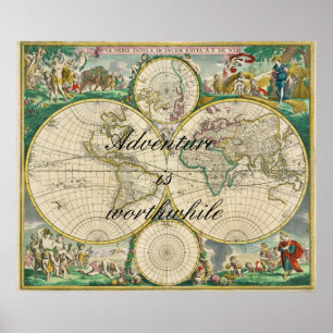 Poster Adventure Is Worthwhile Old World Map Travel Quote