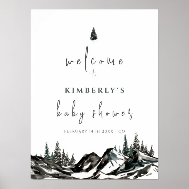 Poster Adventure Mountain Forest Baby shower Bienvenue (Devant)
