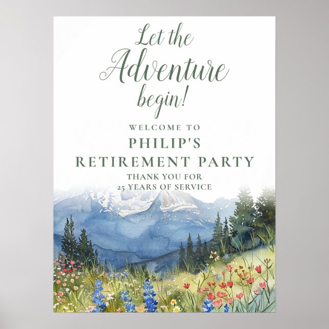 Poster Adventure Mountain Retirement Party Welcome Sign (Devant)