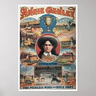 Poster advertising Annie Oakley featuring in Buffa