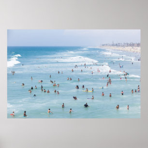 POSTER AERIAL VIEW OF GROUP OF PEOPLE SWIMMING ON BEACH