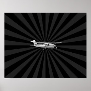 Poster Aéronef Cessna Silhouette Flying Black Burning