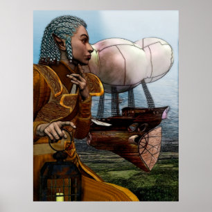 Poster Aéronef Steampunk Science Fiction Art