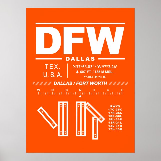 Poster Aéroport international de Dallas Fort Worth DFW (Devant)