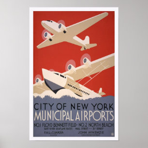 Poster Aéroports municipaux, 1936. Voyages aériens vintag