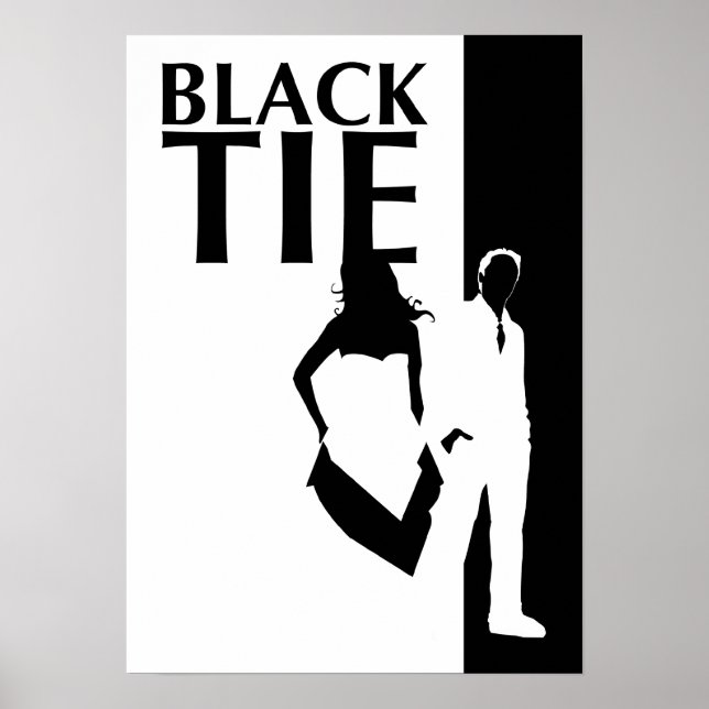 Poster affaire de cravate noire : silhouette homme & femm (Devant)