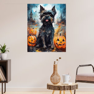 Poster Affenpinscher d'Halloween avec citrouilles effraya