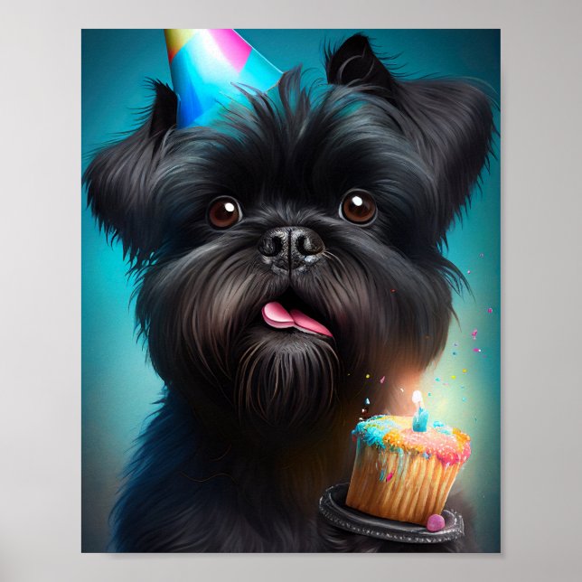 Poster Affenpinscher fête le gâteau des ballons d'anniver (Devant)