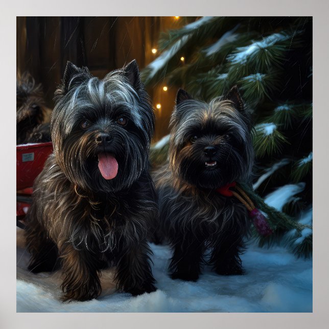 Poster Affenpinscher Snowy Sleigh Ride Décor de Noël (Devant)